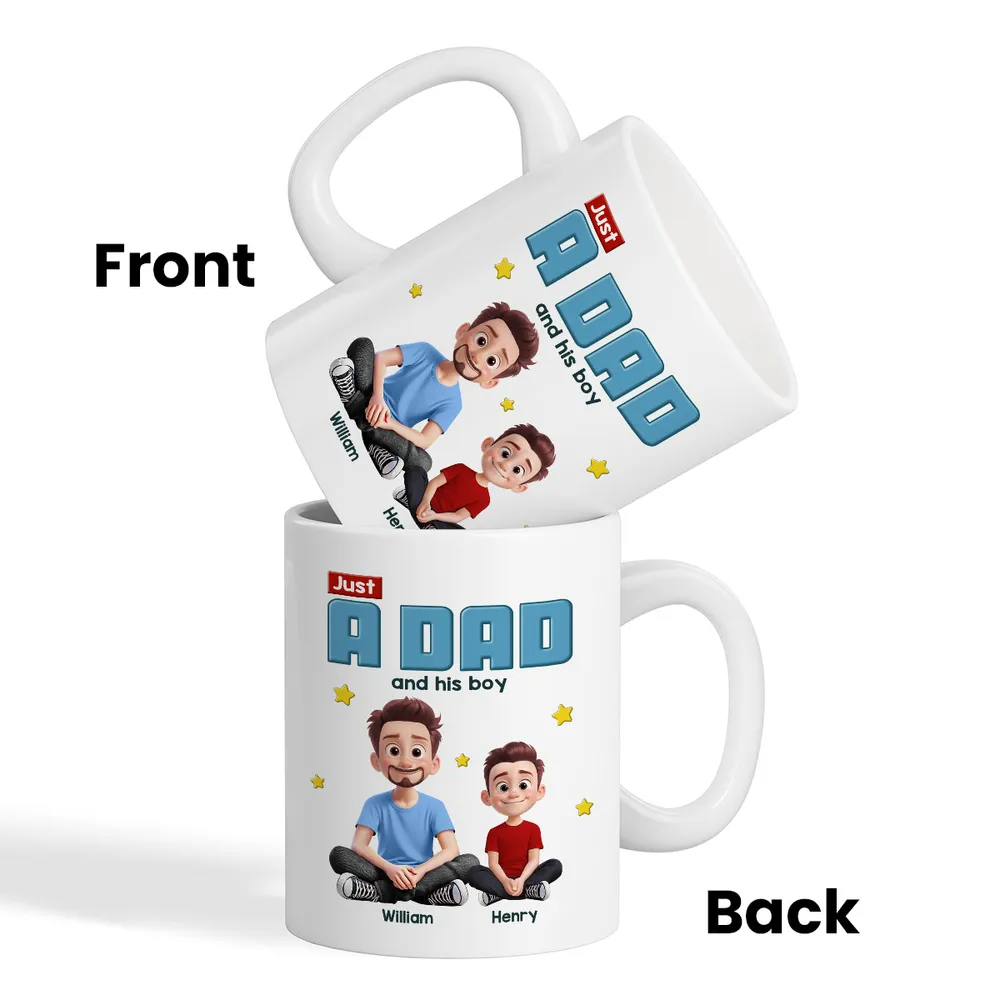 Just A Dad And His Kids 3D Cartoon - Personalized Custom Mug - Father's Day, Birthday Gift For Dad, Daddy