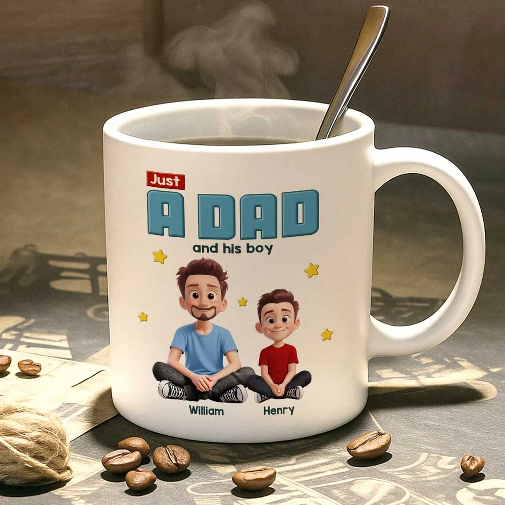 Just A Dad And His Kids 3D Cartoon - Personalized Custom Mug - Father's Day, Birthday Gift For Dad, Daddy