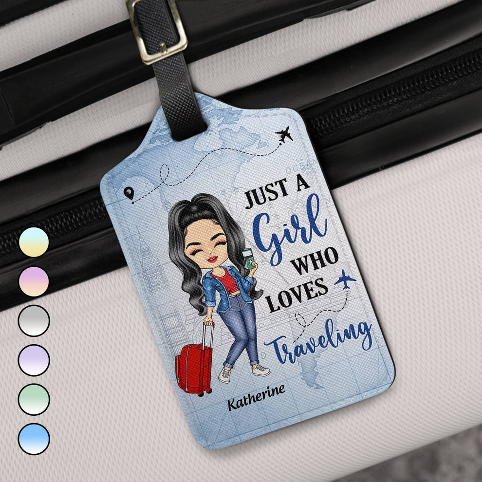 Personalized Just A Girl Boy Who Loves Traveling luggage tag, main view