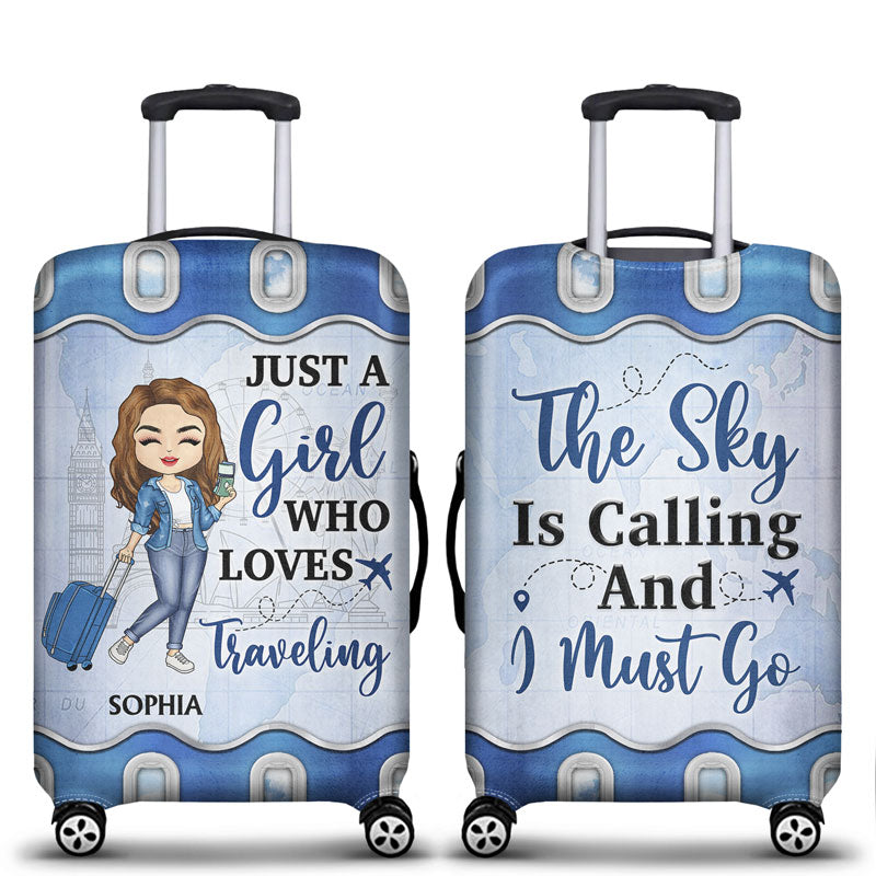 Just A Girl Boy Who Loves Traveling personalized luggage cover, main view