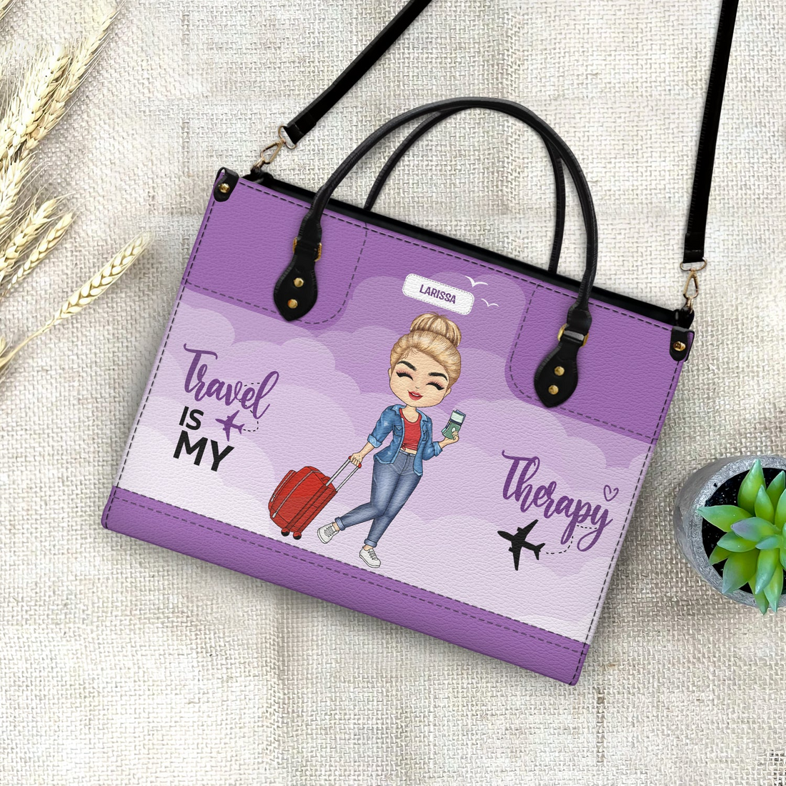 Personalized Just A Girl Who Loves Traveling handbag, carried on the shoulder