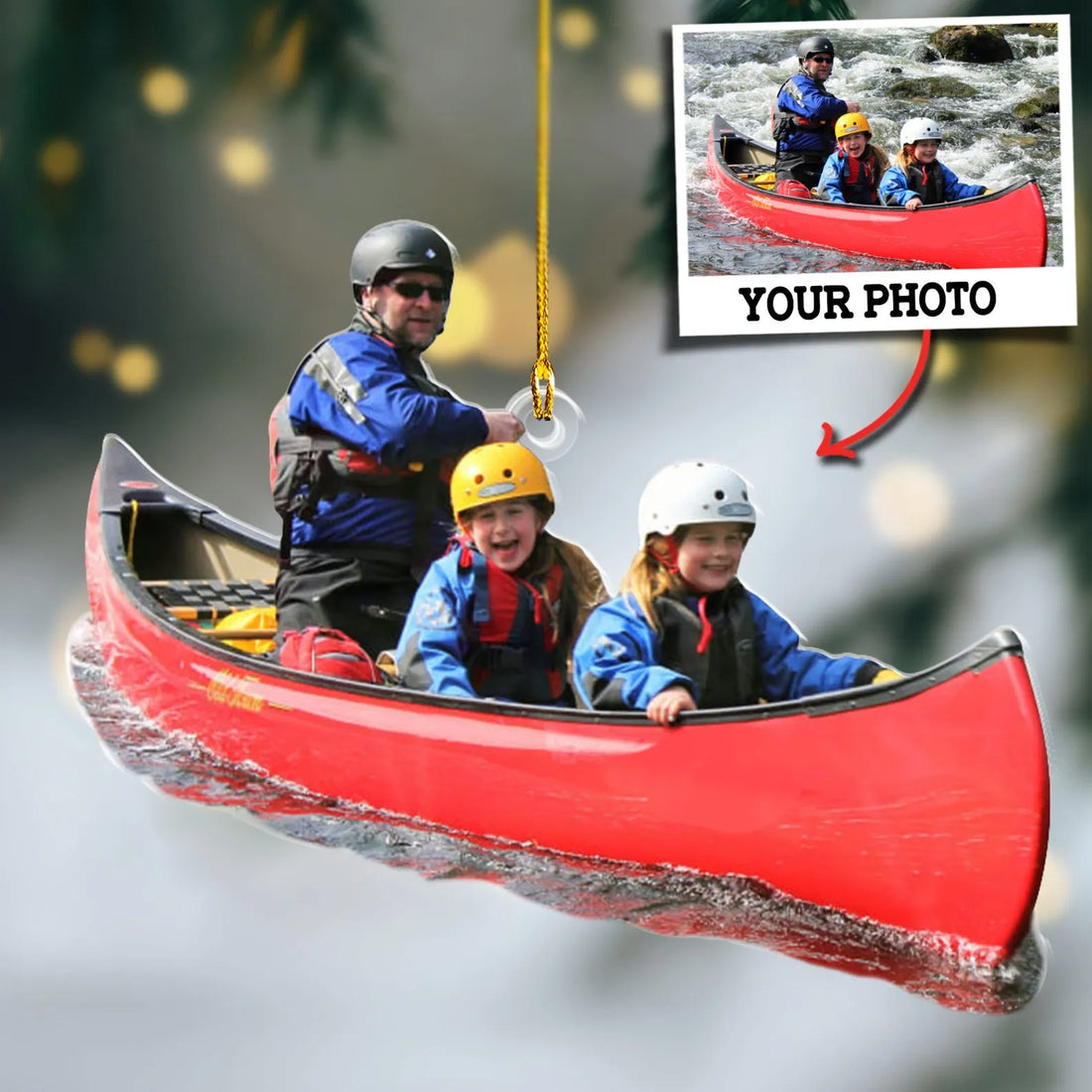 Custom Photo Kayak Christmas Ornament, Personalized Gift with custom shaped acrylic ornament, alternate view 2