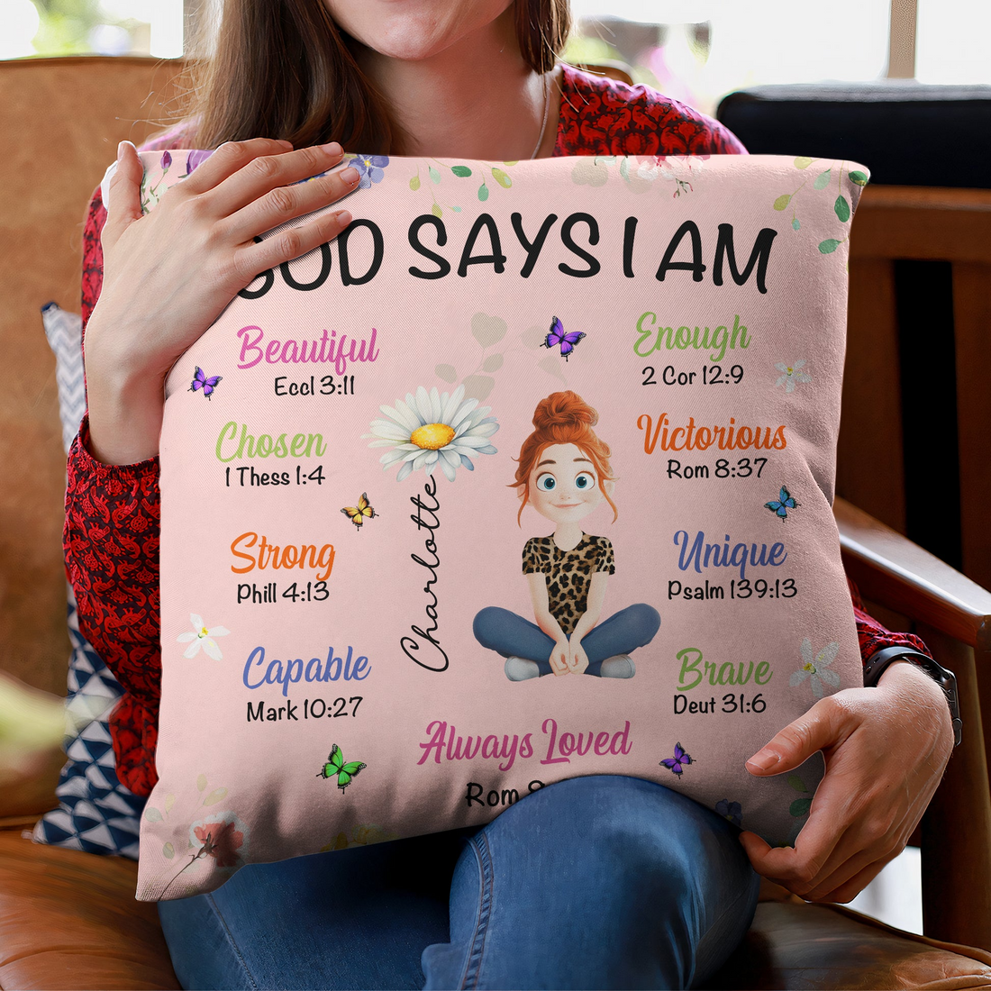 Birth Flower God Says I Am Christian personalized pillow, alternate view 2