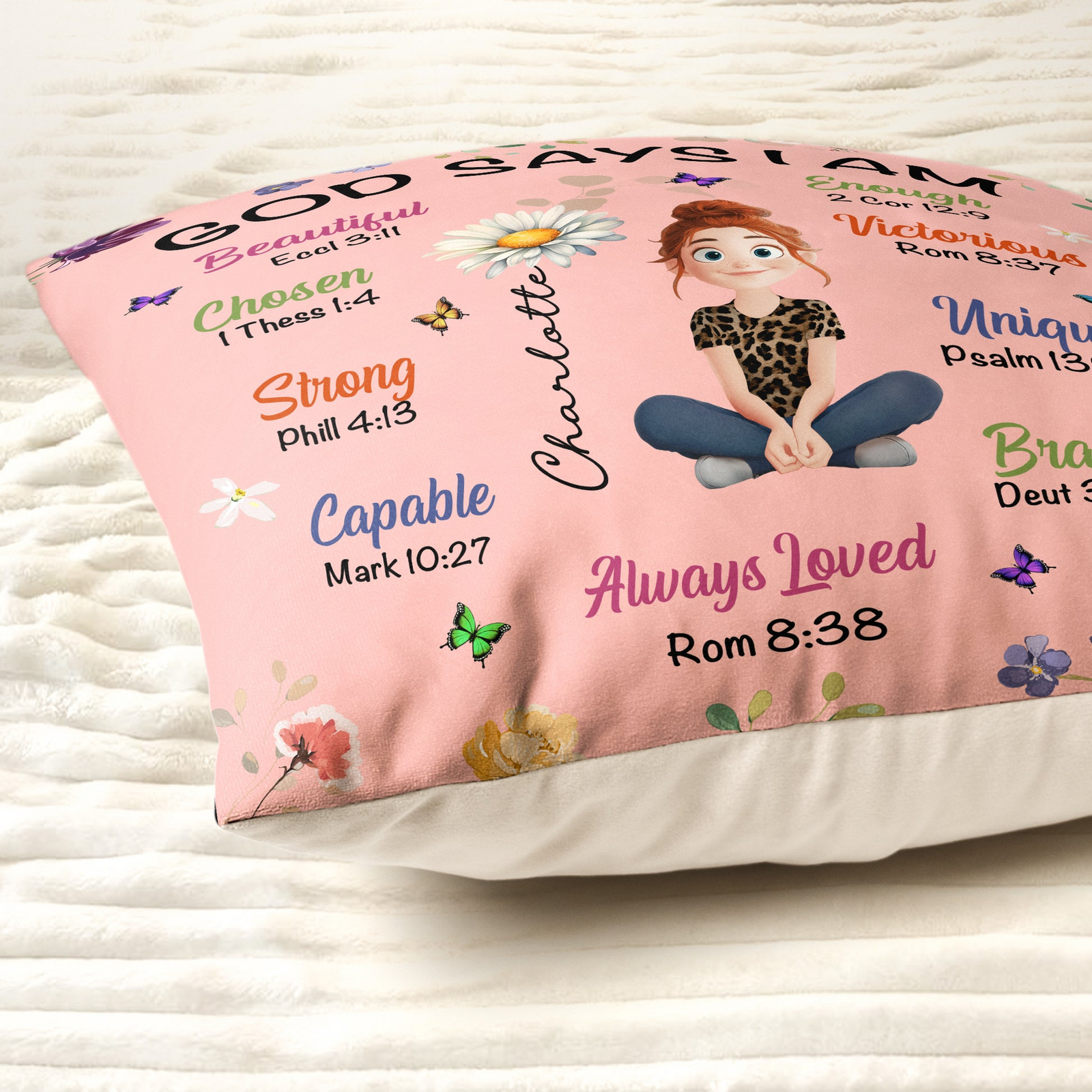 Birth Flower God Says I Am Christian - Personalized Custom Pillow - Christian Gift, Bible Verses