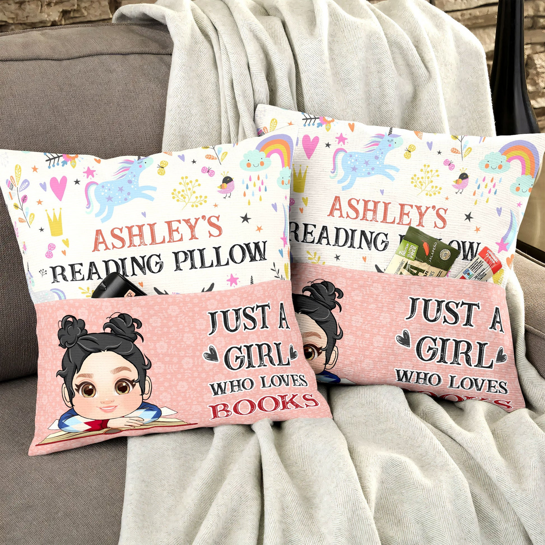 My Reading Pillow Reading Kids - Personalized Pocket Pillow - Gift For Kids, Book Lovers, Bookworms, Readers