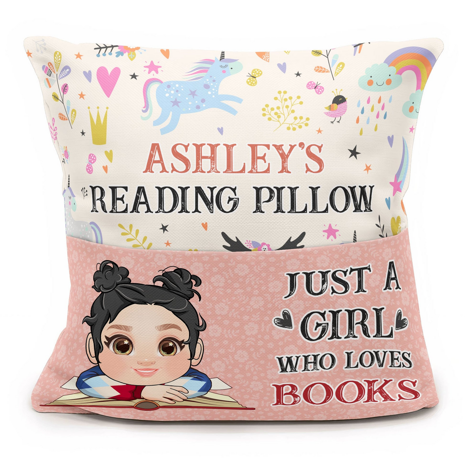 My Reading Pillow Reading Kids - Personalized Pocket Pillow - Gift For Kids, Book Lovers, Bookworms, Readers