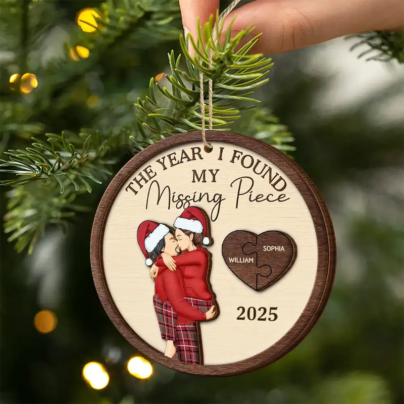 The Year I Found My Missing Piece Kissing Couples - Personalized Custom 2-layered Wood Ornament - Christmas Gift For Her/Him, Husband/Wife, Couples