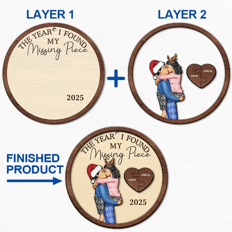 The Year I Found My Missing Piece Kissing Couples - Personalized Custom 2-layered Wood Ornament - Christmas Gift For Her/Him, Husband/Wife, Couples