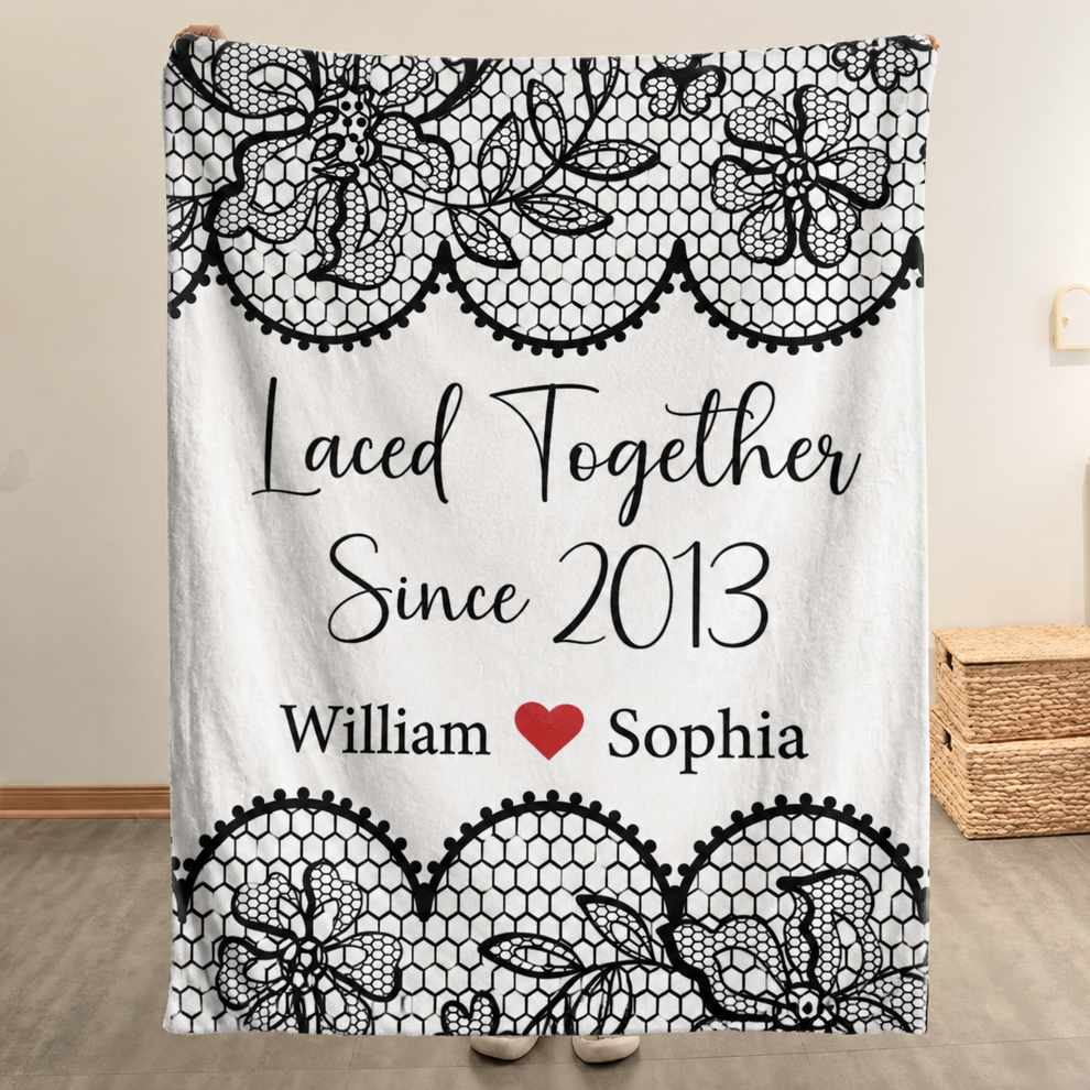 Laced Together Couple - Personalized Custom Blanket - Gift For Her/Him, Husband/Wife, Couples on Anniversary, Valentine's Day