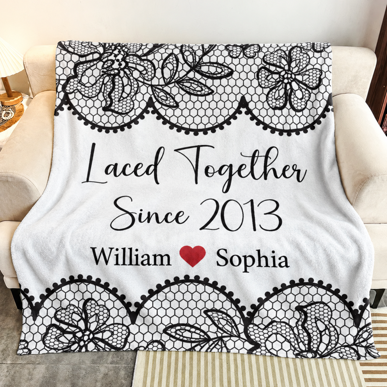 Laced Together Couple - Personalized Custom Blanket - Gift For Her/Him, Husband/Wife, Couples on Anniversary, Valentine's Day