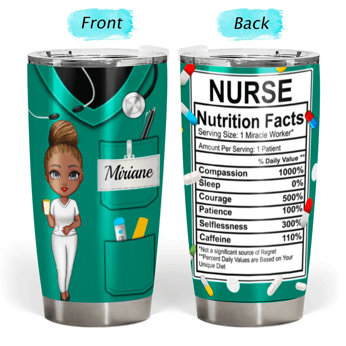 Nurse Nutrition Facts personalized tumbler|20oz, alternate view 4