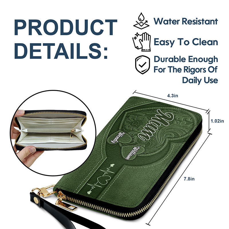 Grandma's Little Sweethearts - Personalized Leather Long Wallet - Gift for Mom, Wife, or Grandma | Birthday, Mother's Day or Any Occasion