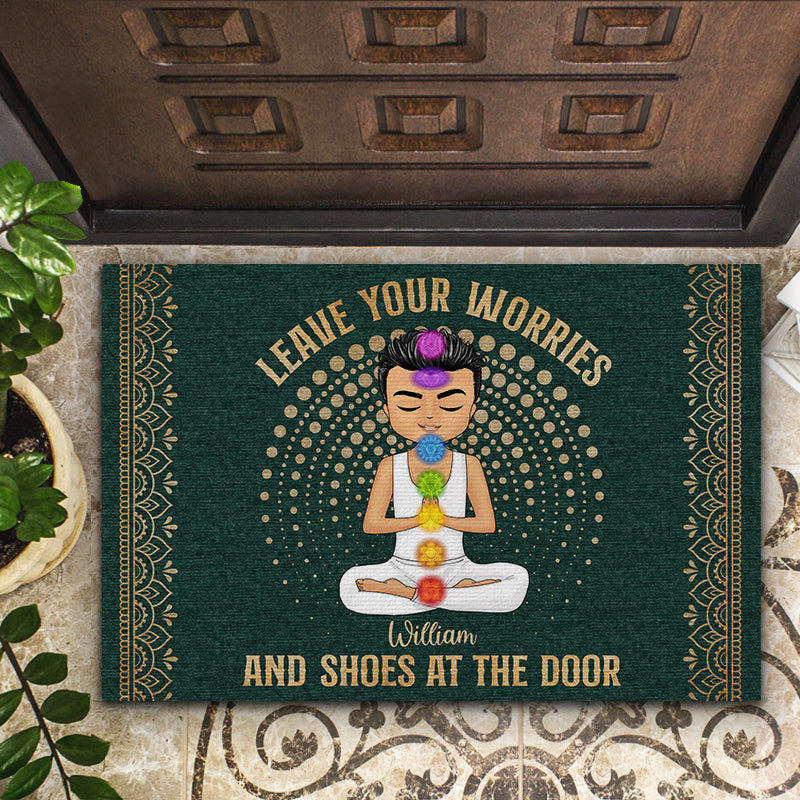 Personalized Leave Your Worries & Shoes doormat, alternate view 2