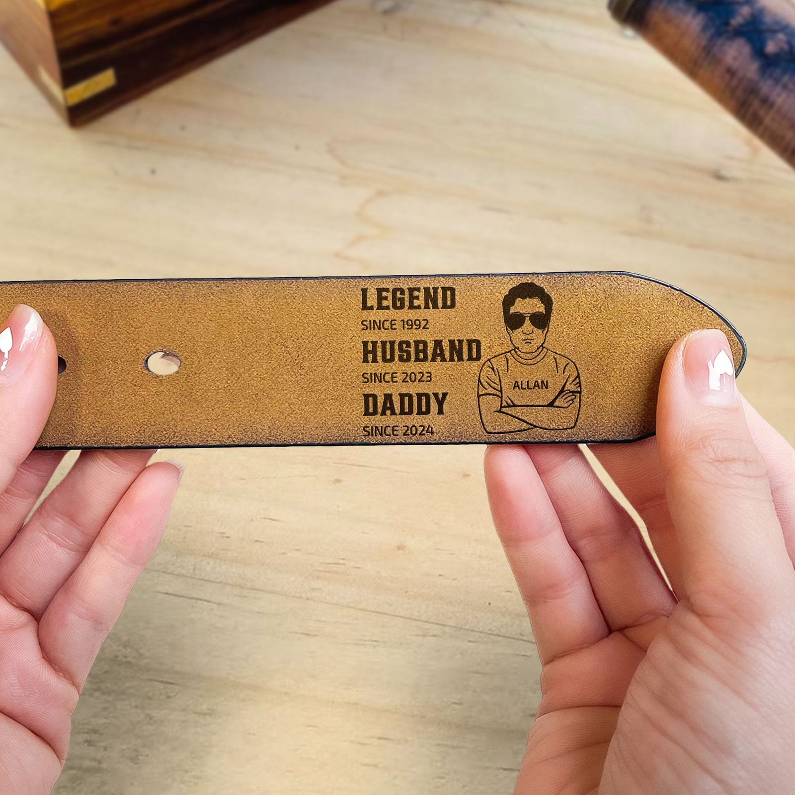 Legend Husband Daddy - Personalized Engraved Leather Belt - Gift for Dad, Daddy, Grandpa, Father's Day, Birthday