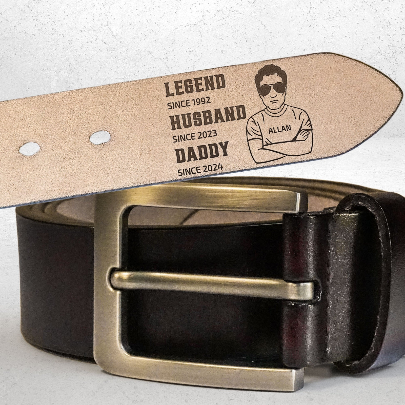 Legend Husband Daddy - Personalized Engraved Leather Belt - Gift for Dad, Daddy, Grandpa, Father's Day, Birthday