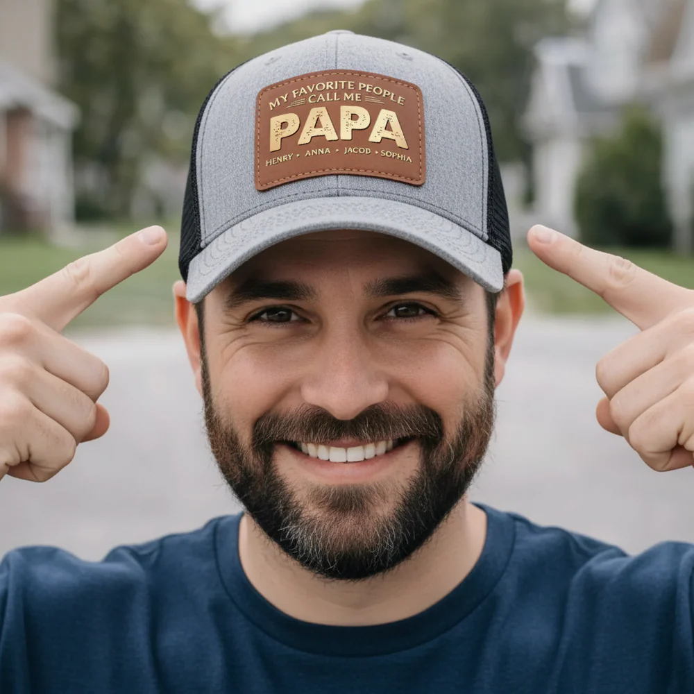 Legendary Grandpa/Papa Vibes - Personalized Leather Patch Hat - Father's Day Gifts for Grandpa, Papa, Dad, Daddy