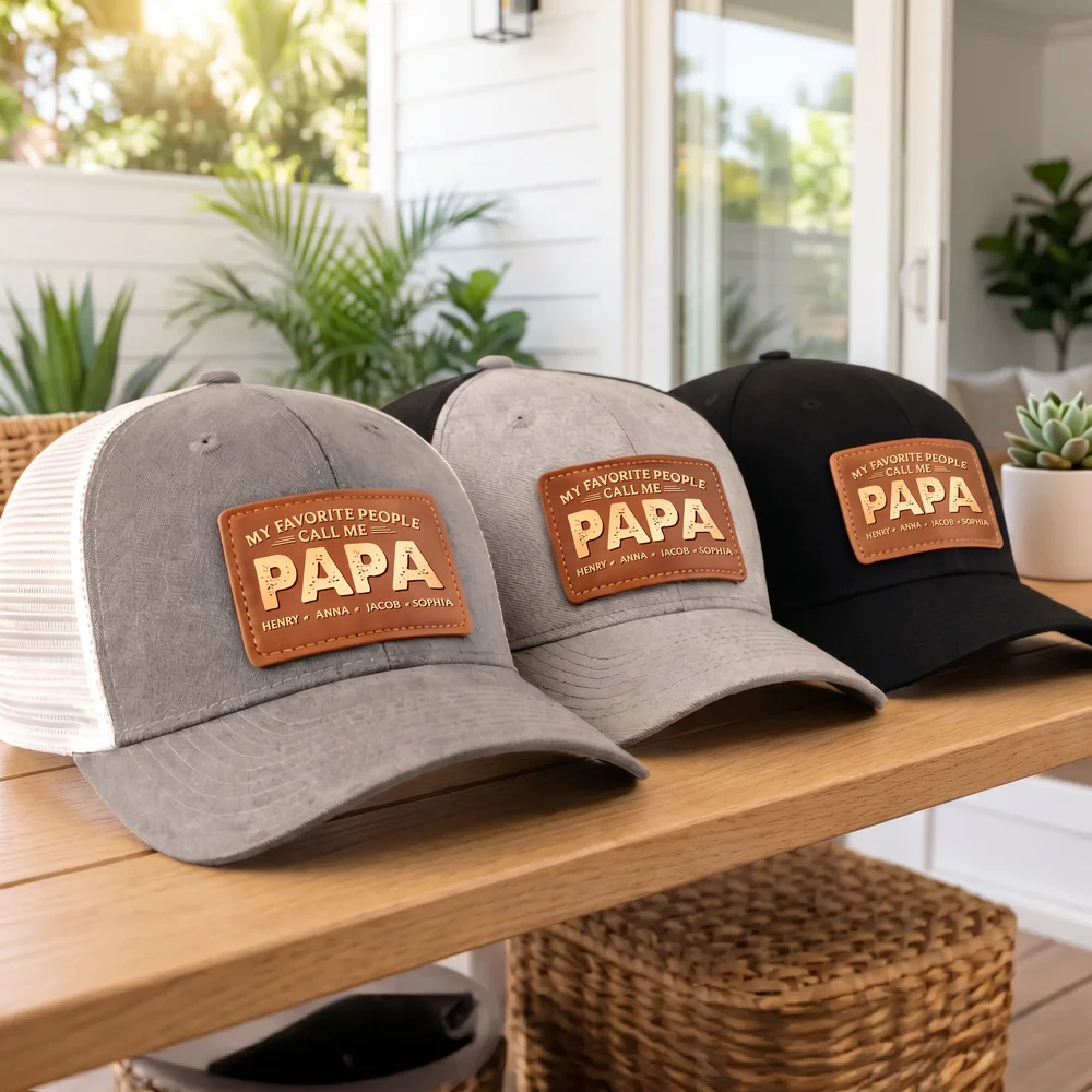 Legendary Grandpa/Papa Vibes - Personalized Leather Patch Hat - Father's Day Gifts for Grandpa, Papa, Dad, Daddy