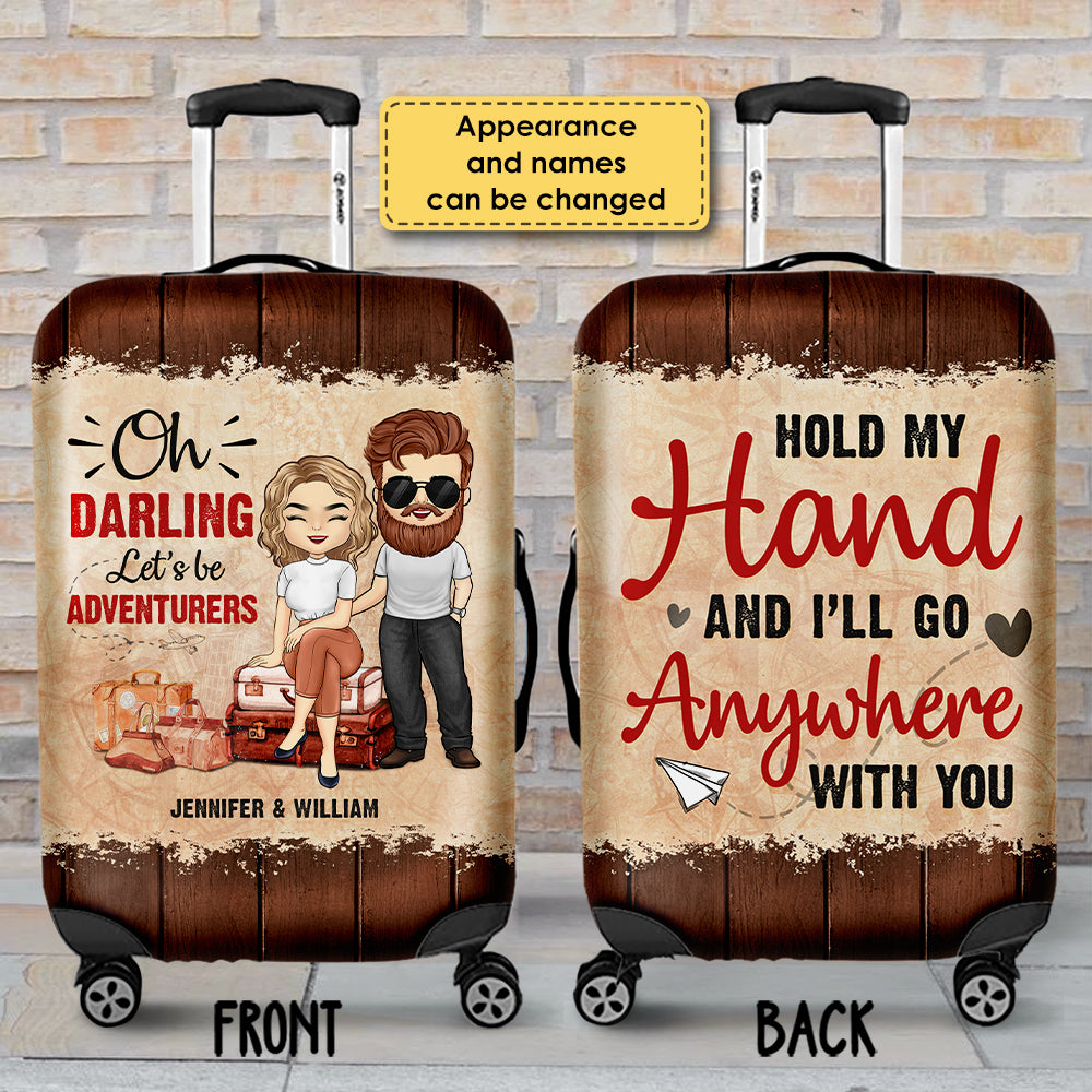 Darling, Let&#39;s Be Adventurers - Personalized Custom Luggage Cover - Gift For Couples, Husband, Wife, Traveling Lovers