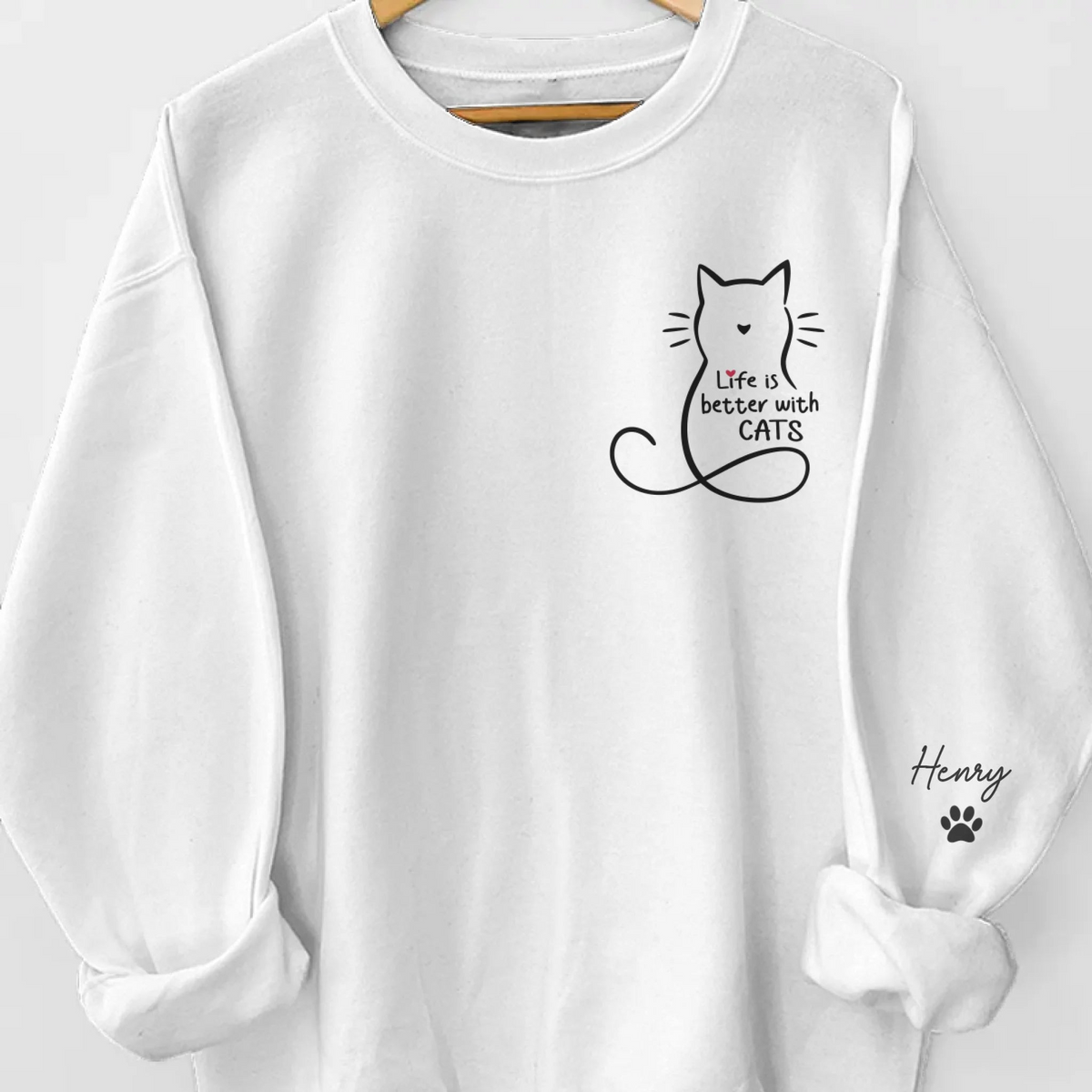 Life Is Better With Cats - Personalized Sleeve Printed Sweater - Gift For Cat Lovers, Cat Mom, Cat Dad