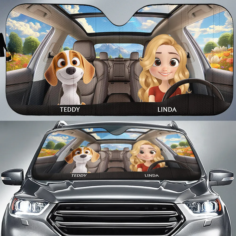 Life Is Better With My Dog - Personalized Auto Windshield Sunshade, Custom Car Window Protector - Gift For Dog Owners, Dog Lovers 1