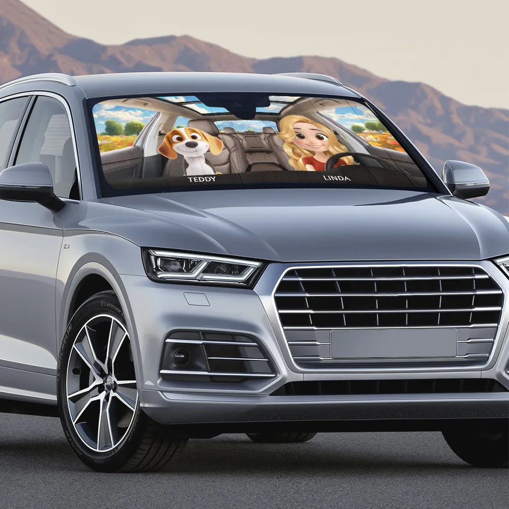 Life Is Better With My Dog -  Personalized Auto Windshield Sunshade, Custom Car Window Protector - Gift For Dog Owners, Dog Lovers