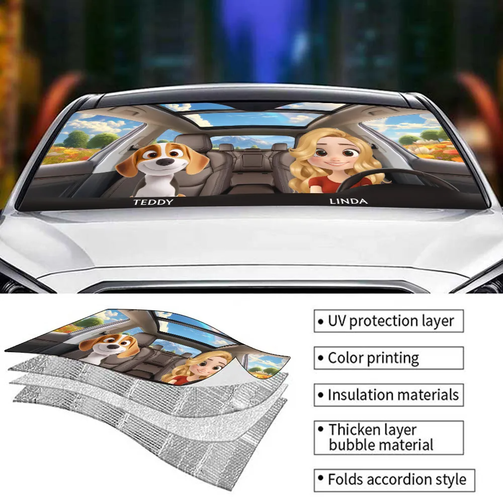 Life Is Better With My Dog -  Personalized Auto Windshield Sunshade, Custom Car Window Protector - Gift For Dog Owners, Dog Lovers