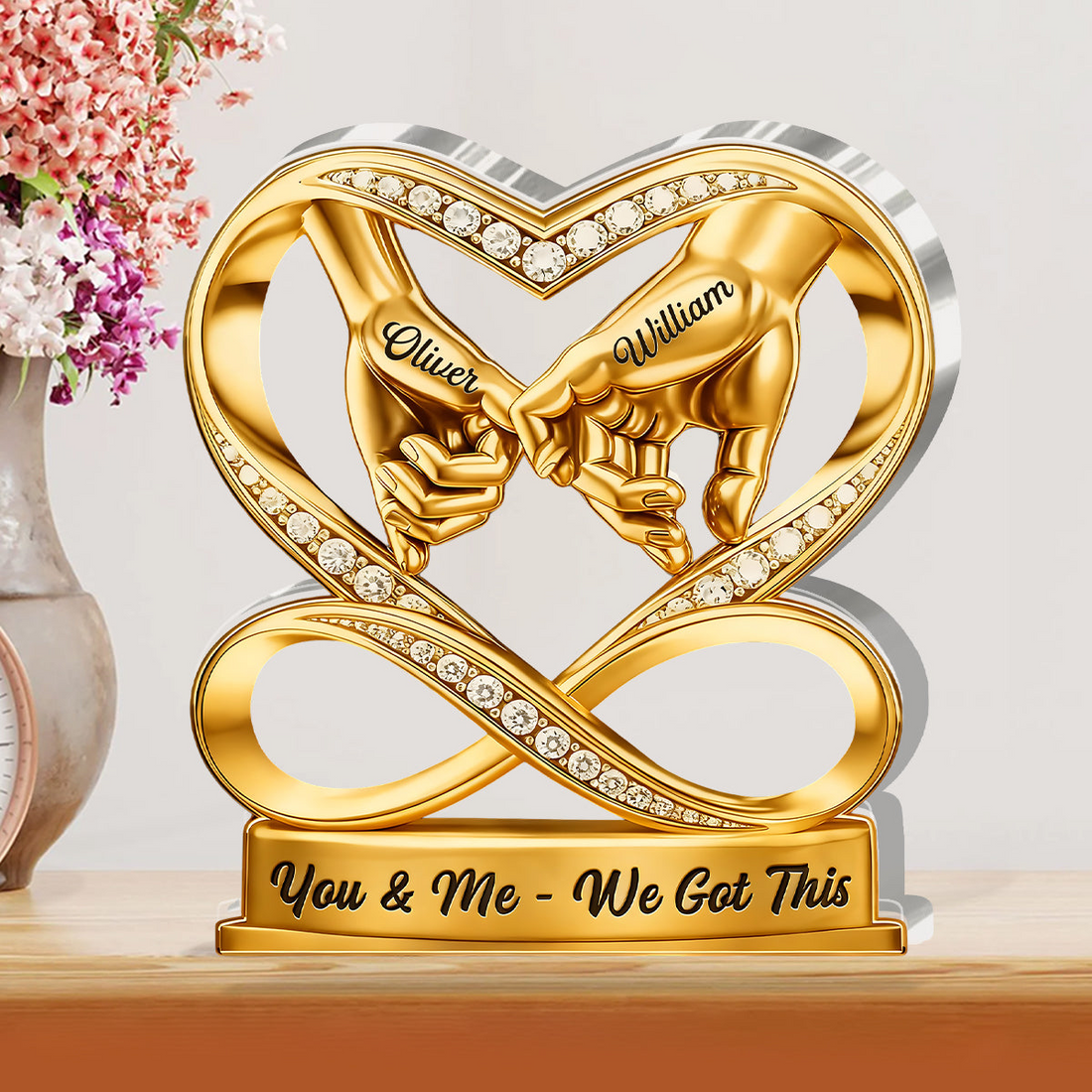 Personalized Linked By Love Pinky Promise Hands Couple acrylic plaque, alternate view 2