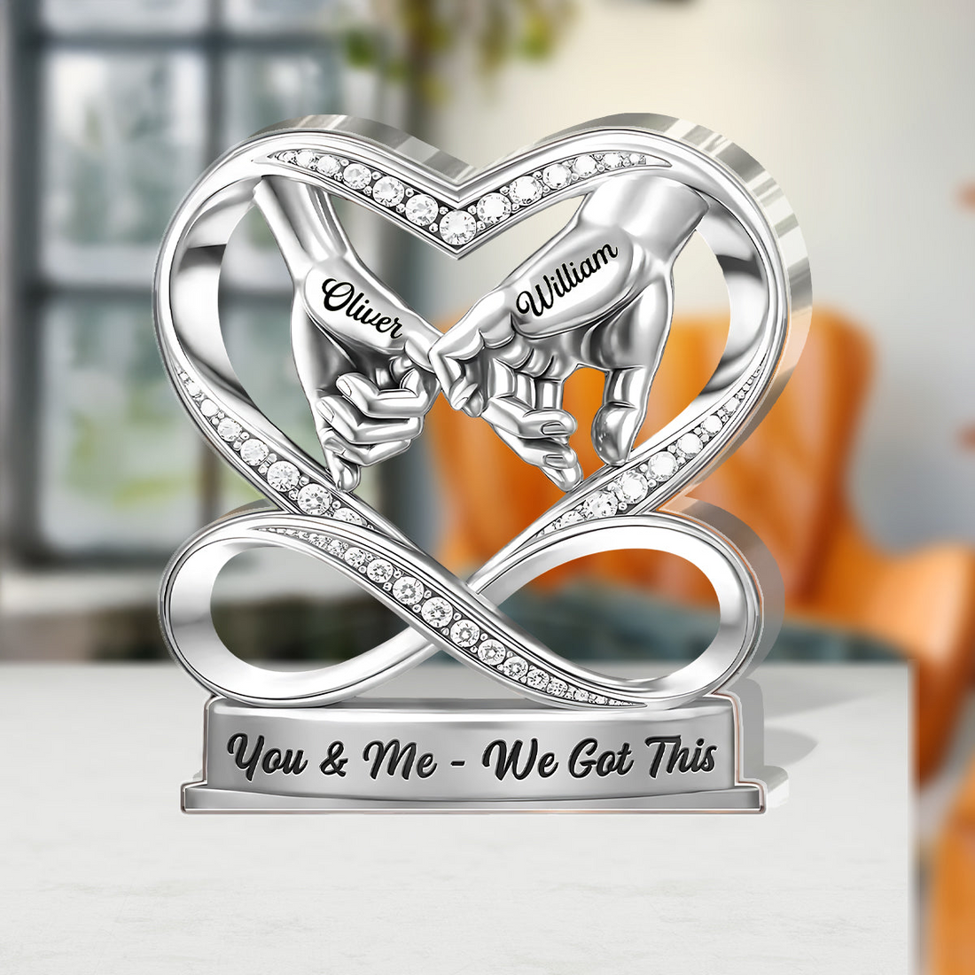 Personalized Linked By Love Pinky Promise Hands Couple acrylic plaque, alternate view 3