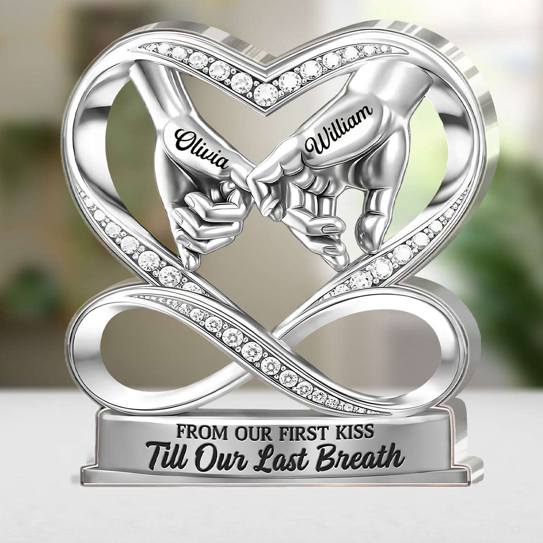 Personalized Linked By Love Pinky Promise Hands Couple acrylic plaque, alternate view 4