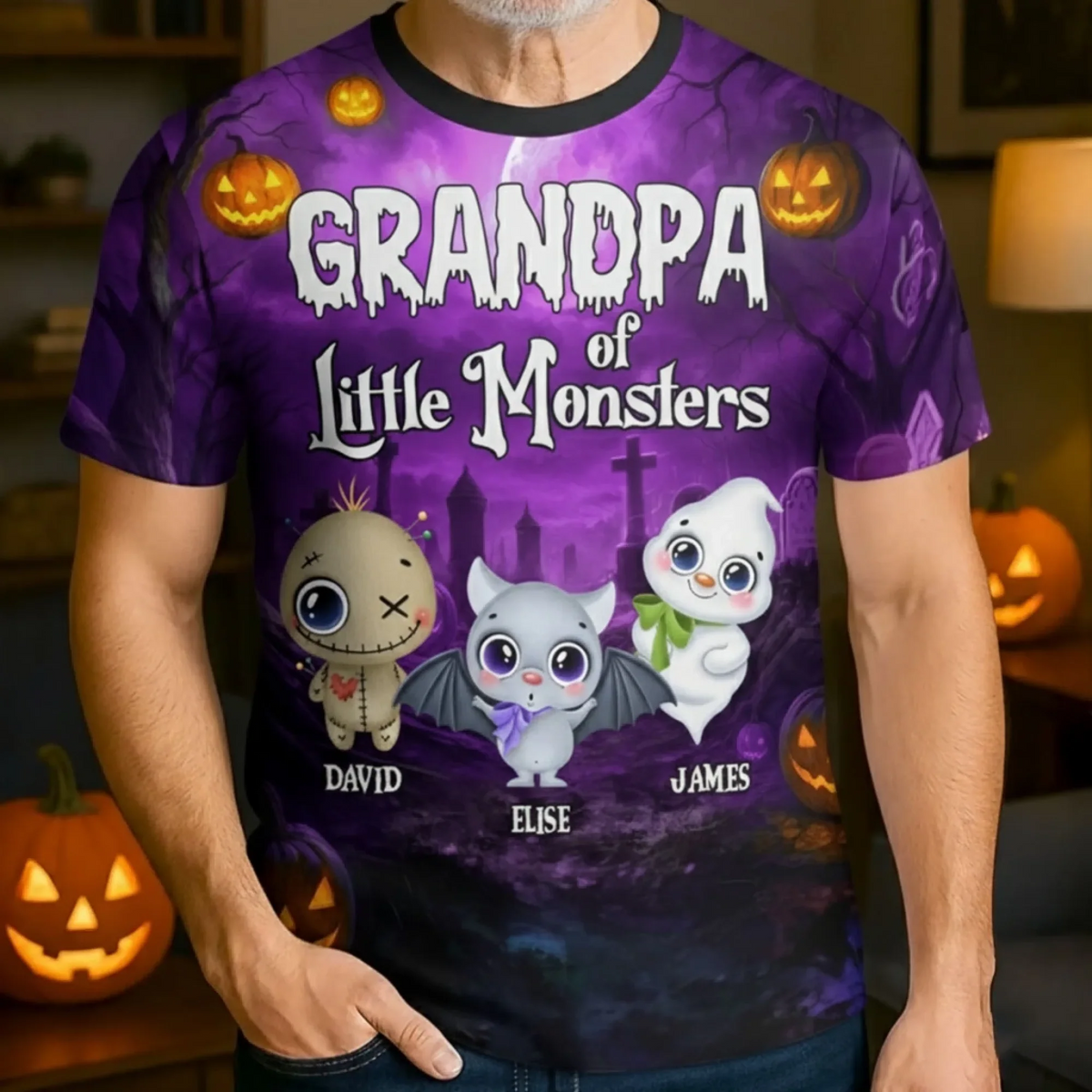 Little Monsters Light Up Halloween Grandma - Personalized All-Over Print T-Shirt - Halloween Gift for Grandma/Nana/Mimi, Mom, Wife