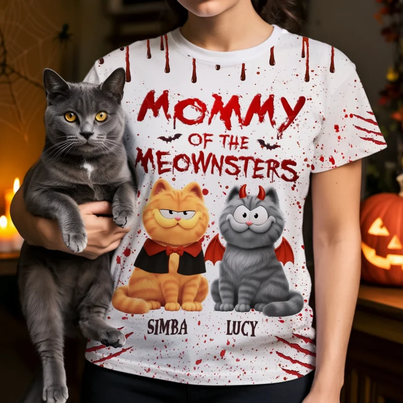 Halloween Living That Meownster Mom Life - Personalized All-Over Print T-Shirt - Halloween Gift for Cat Lovers, Cat Mom, Cat Dad