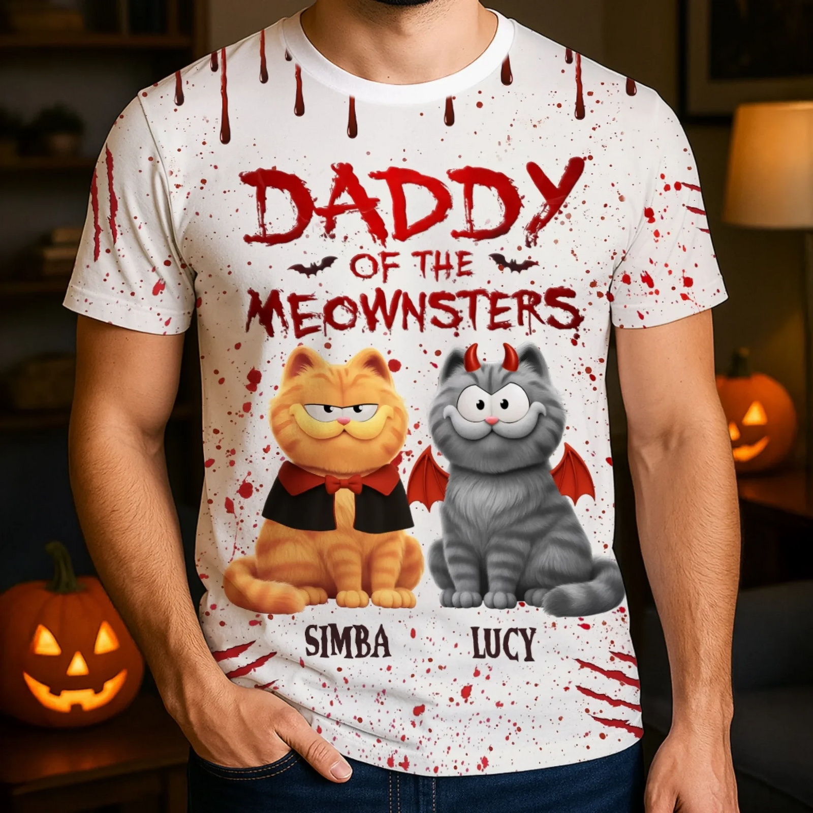 Halloween Living That Meownster Mom Life - Personalized All-Over Print T-Shirt - Halloween Gift for Cat Lovers, Cat Mom, Cat Dad