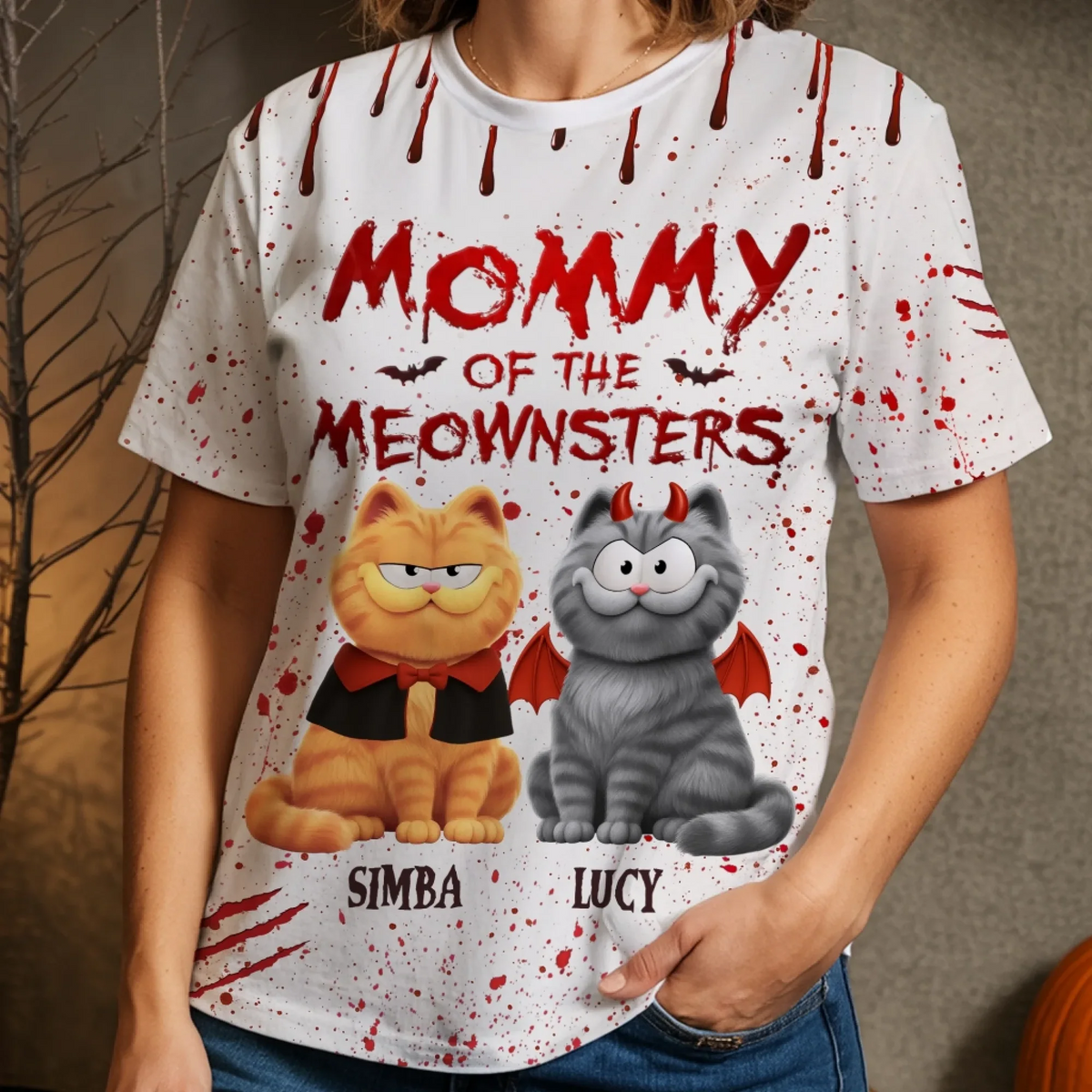 Halloween Living That Meownster Mom Life - Personalized All-Over Print T-Shirt - Halloween Gift for Cat Lovers, Cat Mom, Cat Dad