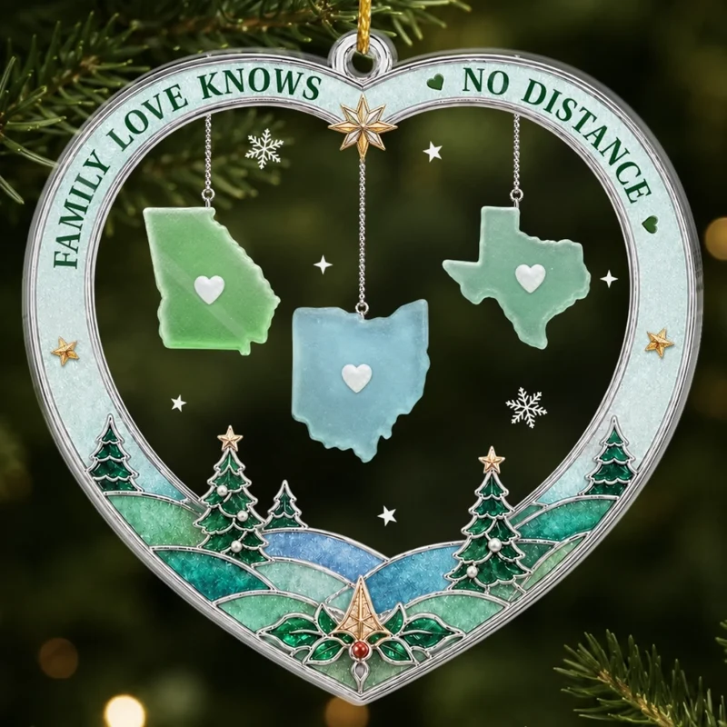 Long Distance Connected By Heart Never Apart - Personalized Custom Shaped Acrylic Ornament - Christmas Gifts For Long Distance Family, Mom, Dad, Brother, Sister
