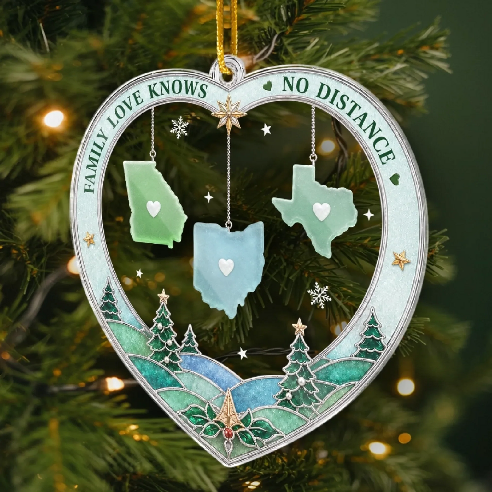 Long Distance Connected By Heart Never Apart - Personalized Custom Shaped Acrylic Ornament - Christmas Gifts For Long Distance Family, Mom, Dad, Brother, Sister