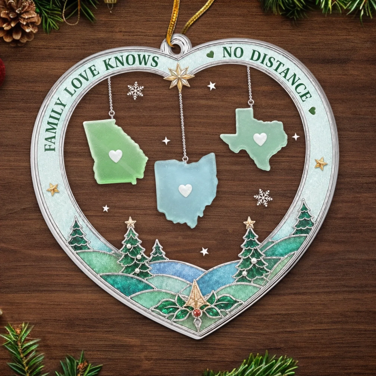 Long Distance Connected By Heart Never Apart - Personalized Custom Shaped Acrylic Ornament - Christmas Gifts For Long Distance Family, Mom, Dad, Brother, Sister