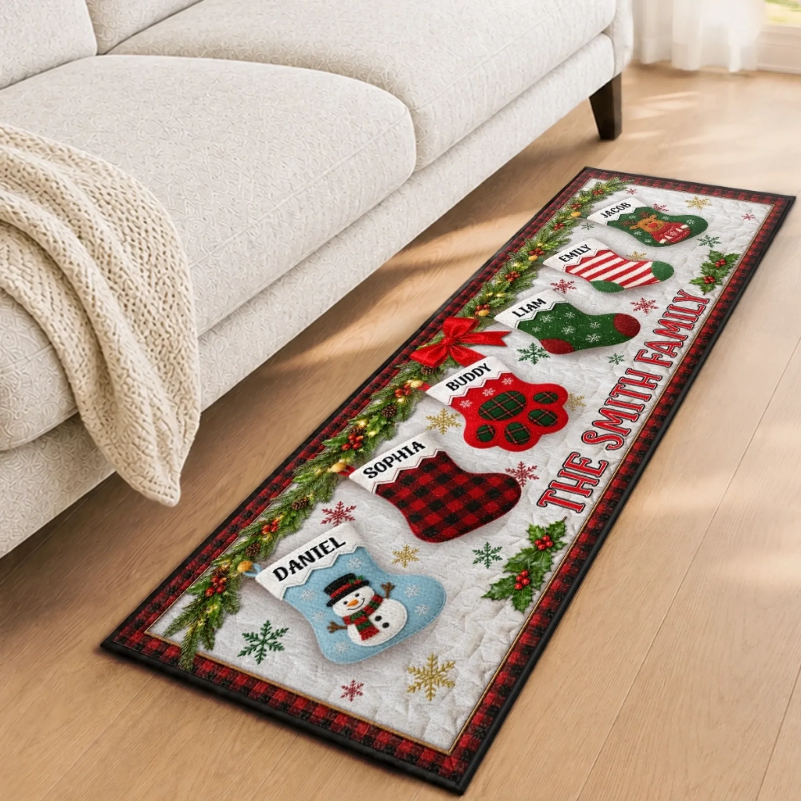 Love Brings Us Home - Personalized Runner Rug - Christmas Gifts For Family, Mom, Dad, Brother, Sister