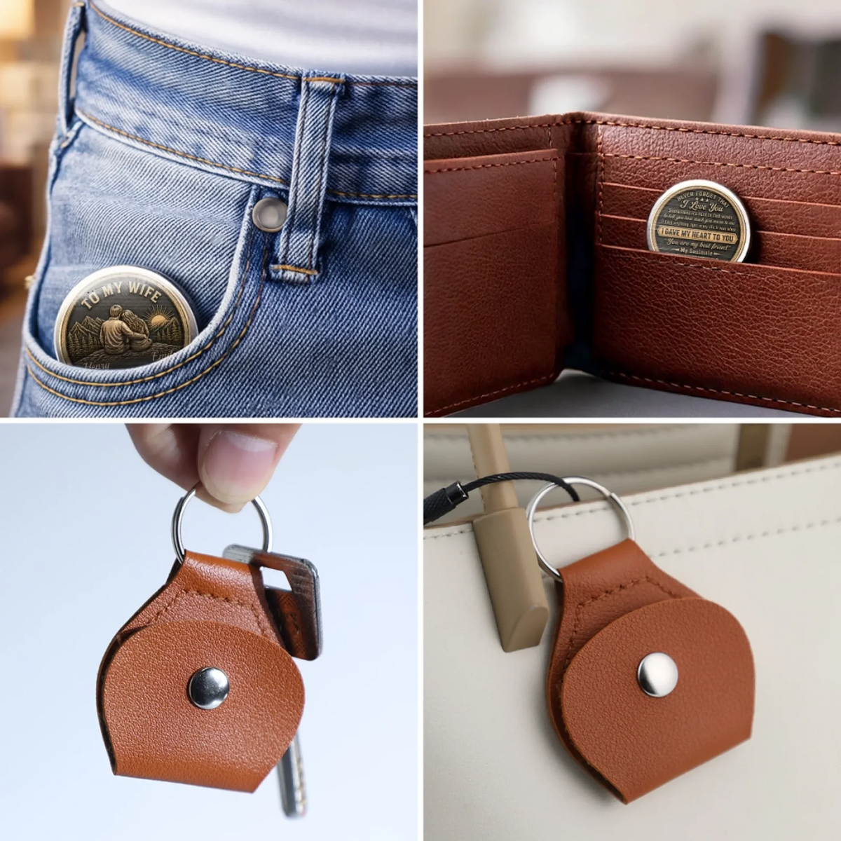 Love Token Lasts Forever - Personalized Leather Pocket Hug - Gift For Her/Him, Husband/Wife, Couples on Anniversary, Valentine's Day