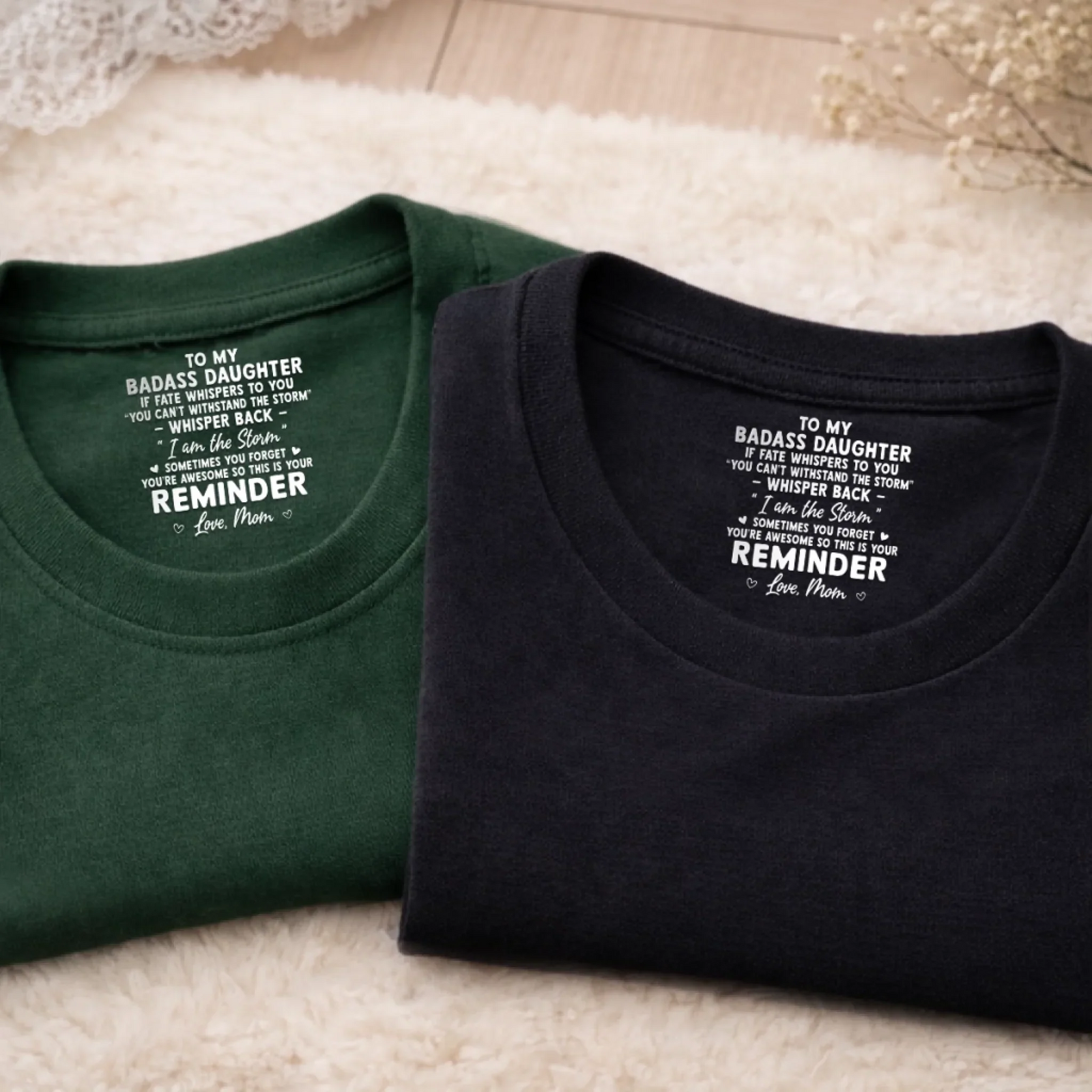 Loved Beyond Words For Daughter- Personalized Custom Inside Neck Print T-Shirt - Birthday Gifts For Daughter, Granddaughter