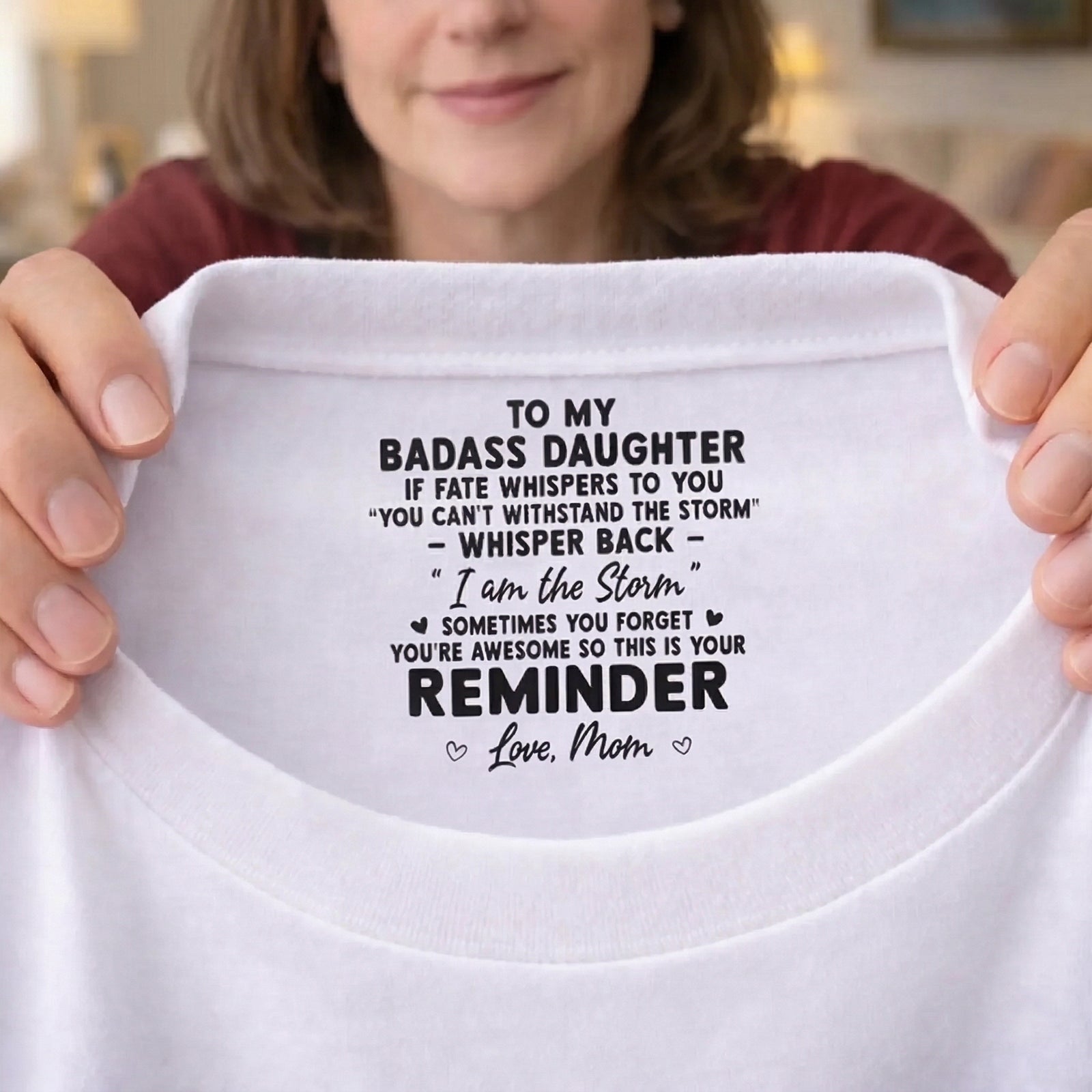 Loved Beyond Words For Daughter- Personalized Custom Inside Neck Print T-Shirt - Birthday Gifts For Daughter, Granddaughter