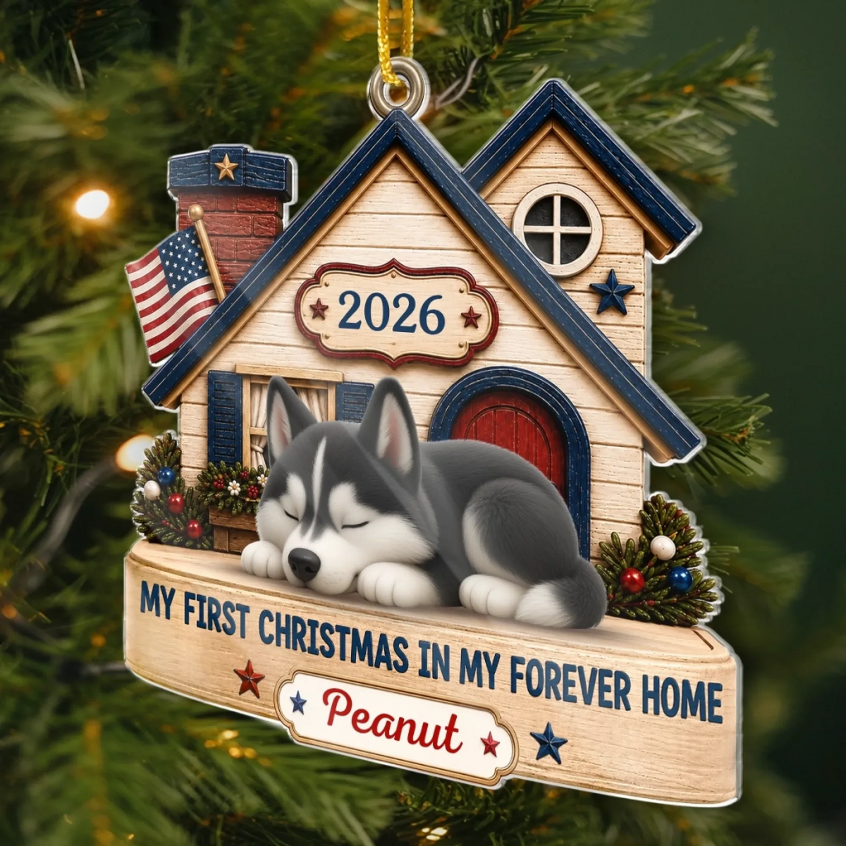 Loved In Forever Home Dog, Cat Lovers - Personalized Custom Shaped Acrylic Ornament - Christmas Gift for Dog Lovers, Cat Lovers, Pet Lovers