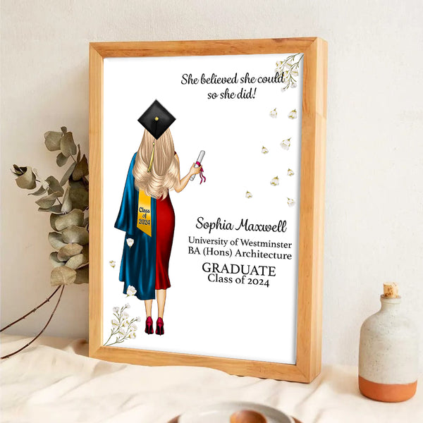 She Believed She Could So She Did - Personalized Poster/Canvas Prints - Graduation Gifts, Presents & Ideas For Her/Him, Grad Ceremony, Commencement, Convocation, College & University