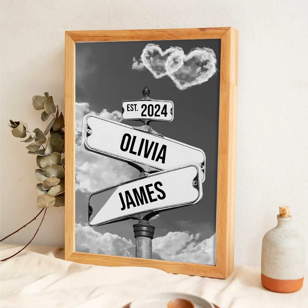 Vintage Street Sign For Couples - Personalized Poster/Canvas Prints - Gift For Her/Him, Husband/Wife, Couples on Anniversary, Valentine's Day
