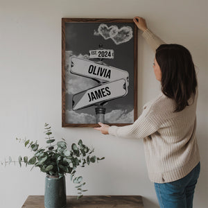 Vintage Street Sign For Couples - Personalized Poster/Canvas Print - Gift For Her/Him, Husband/Wife, Couples on Anniversary, Valentine's Day