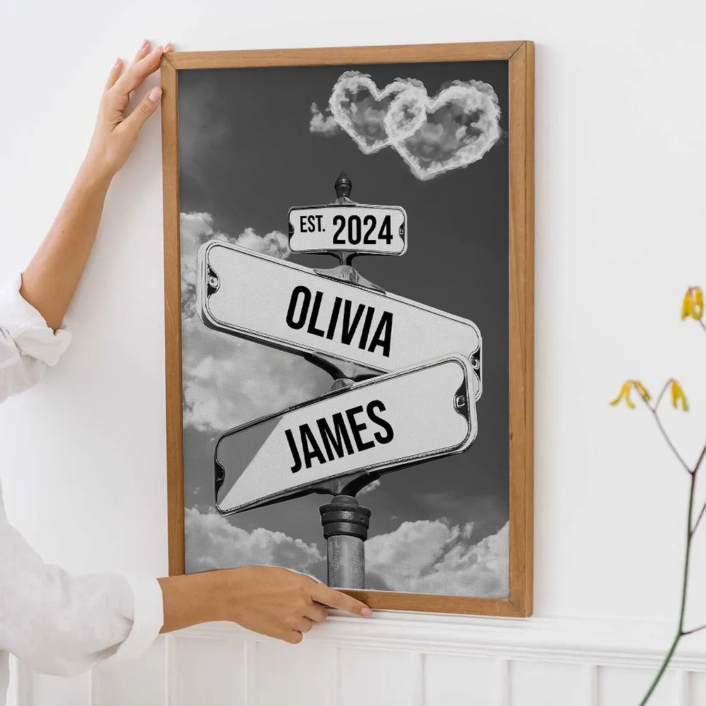 Vintage Street Sign For Couples - Personalized Poster/Canvas Prints - Gift For Her/Him, Husband/Wife, Couples on Anniversary, Valentine's Day