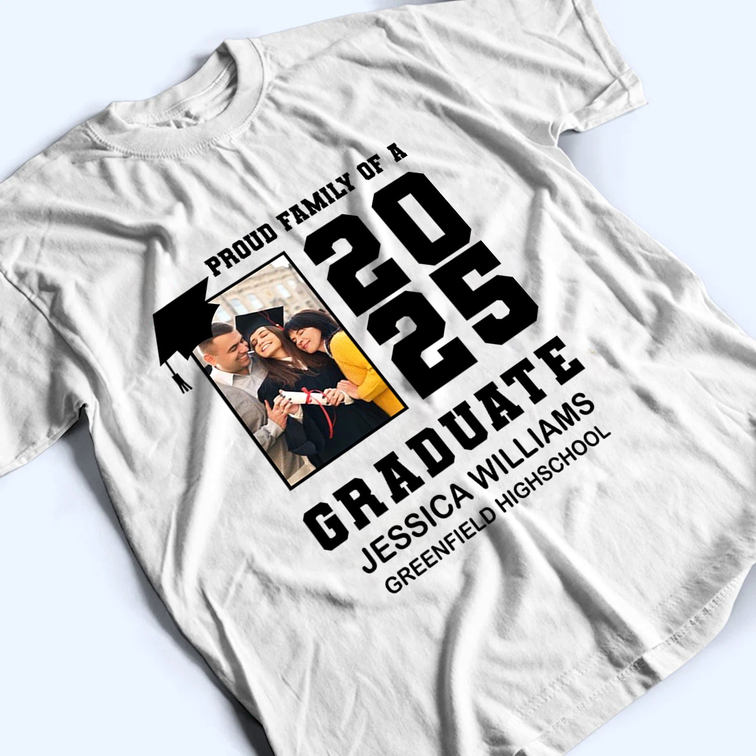 Custom Photo Proud Family Graduation - Personalized Custom T Shirt - Gift for Grandma, Grandpa, Mom, Dad, Brother, Sister, Aunt, Uncle