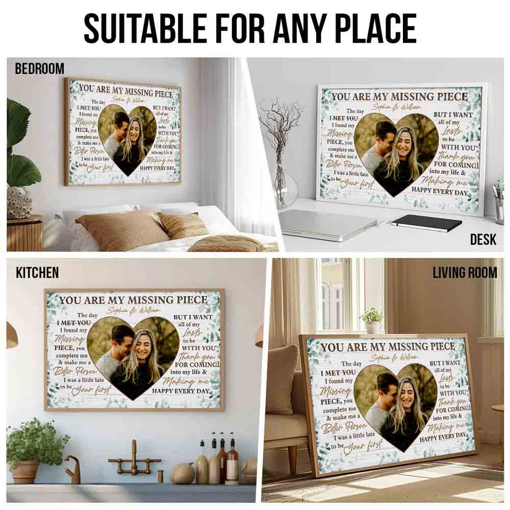 Personalized Custom Photo Couple You Are My Missing Piece canvas print, room placement ideas for bedroom, desk, kitchen
