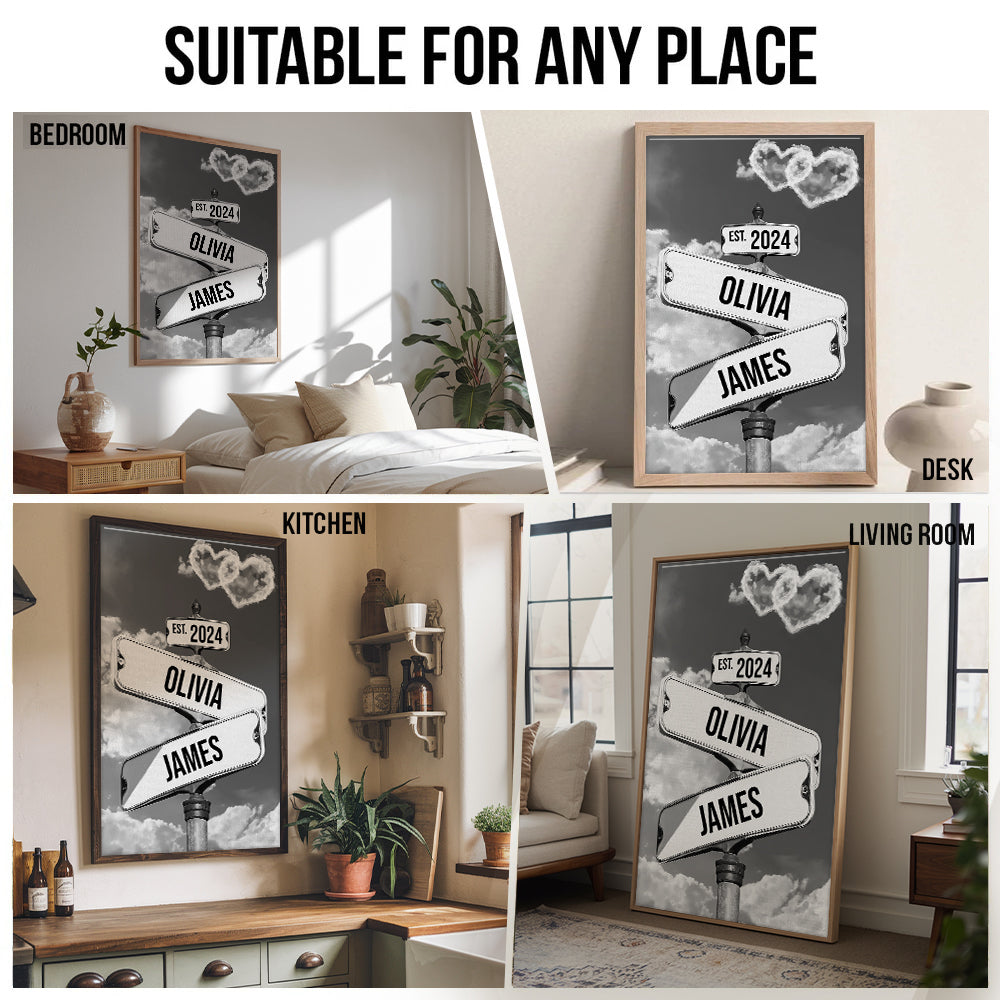 Vintage Street Sign For Couples - Personalized Poster/Canvas Prints - Gift For Her/Him, Husband/Wife, Couples on Anniversary, Valentine's Day
