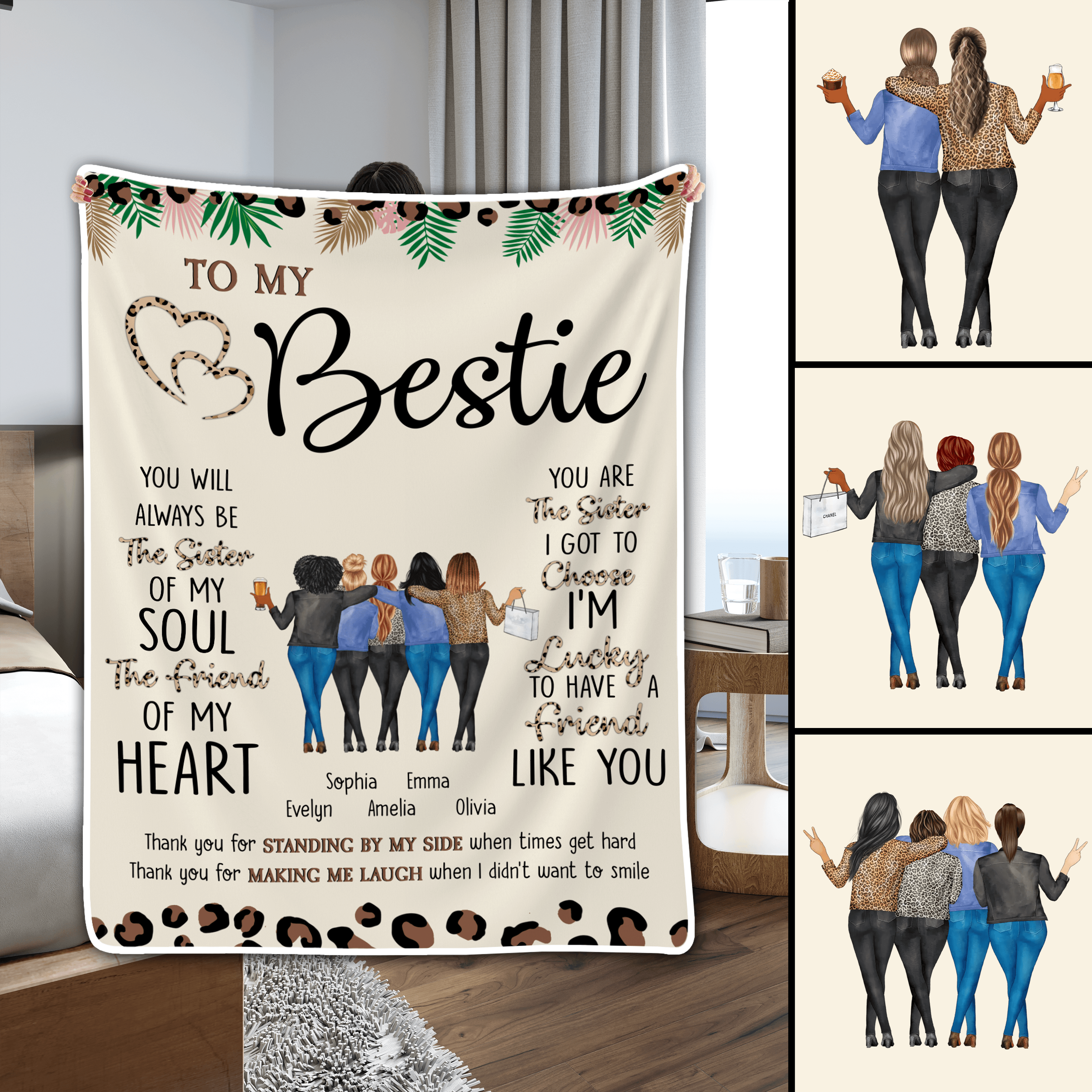To My Bestie Thank You For Standing By My Side Friendship - Personalized Custom Blanket - Personalized Gift For Her, Besties, Friends, Sisters