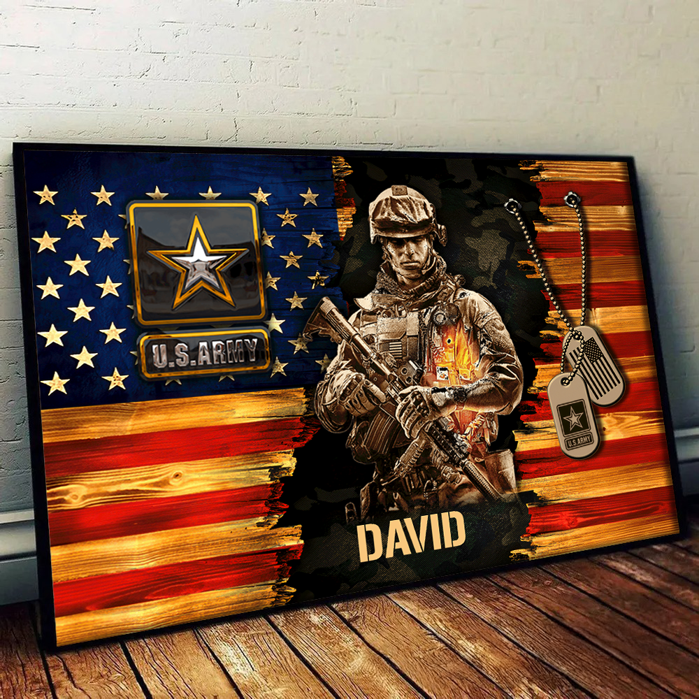 Soldier American Rustic Flag - Personalized Canvas Prints - Gift For Military Veteran Dad Grandpa Veteran